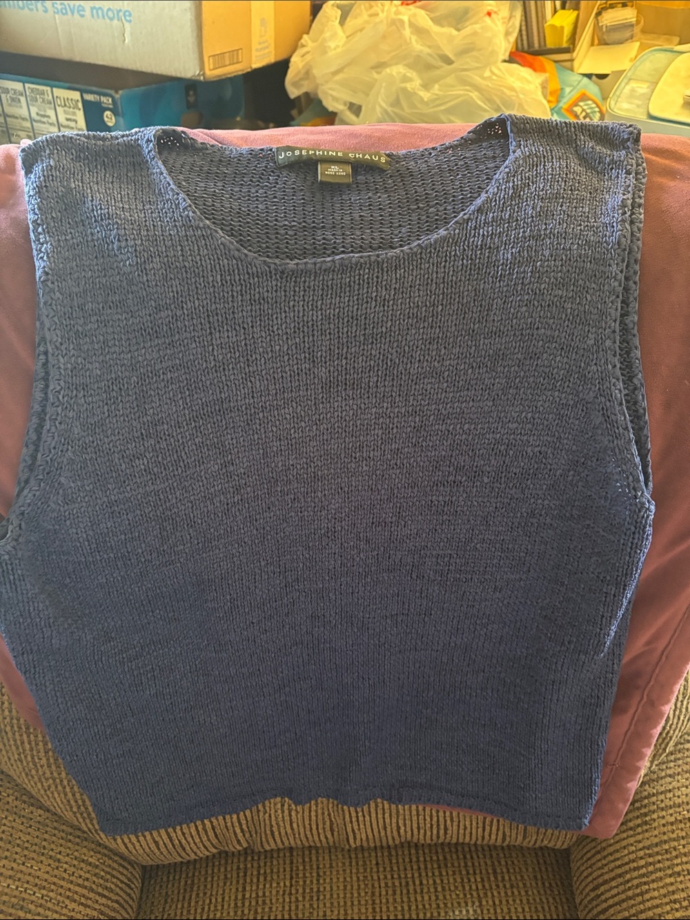 Josephine Chaus Navy Sleeveless Crewneck Knit Top